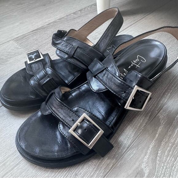 Cole Haan Black Leather Buckle Sandals - Picture 2 of 4